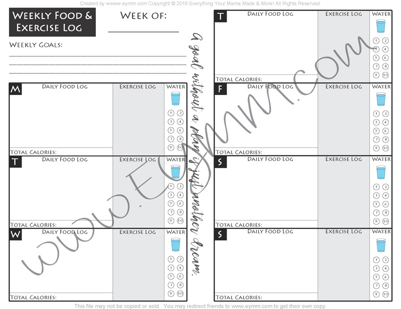 FREE Weekly Printable Fitness Log Everything Your Mama Made More 